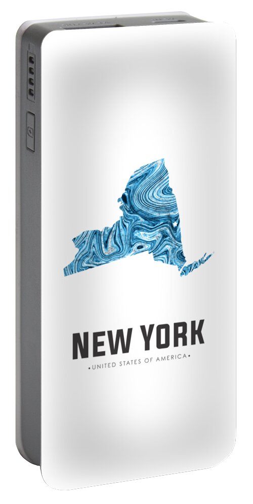 New York Portable Battery Charger featuring the mixed media New York Map Art Abstract in Blue by Studio Grafiikka