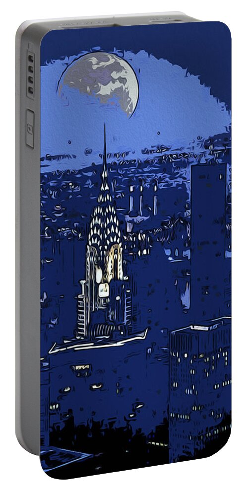 New York City Portable Battery Charger featuring the painting New York Moonlight by AM FineArtPrints