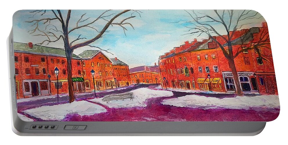 Newburyport Portable Battery Charger featuring the painting Newburyport Ma in Winter by Anne Sands