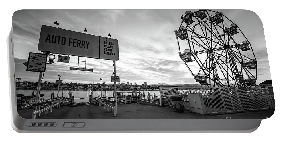 2017 Portable Battery Charger featuring the photograph Newport Beach Balboa Fun Zone Black and White Photo by Paul Velgos