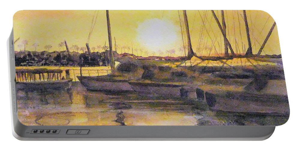 Newport Beach Portable Battery Charger featuring the painting Newport Beach Sunset by Debbie Lewis