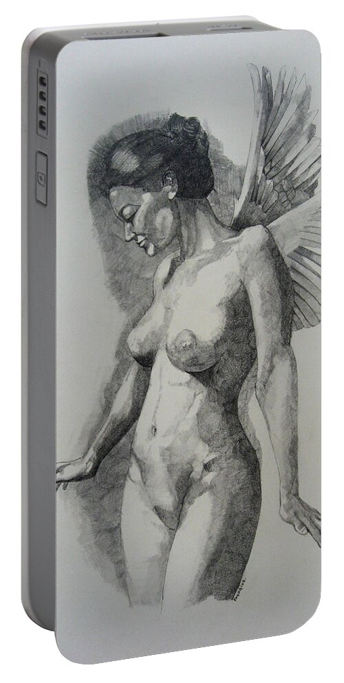 Female Portable Battery Charger featuring the painting Night Angel by Ray Agius