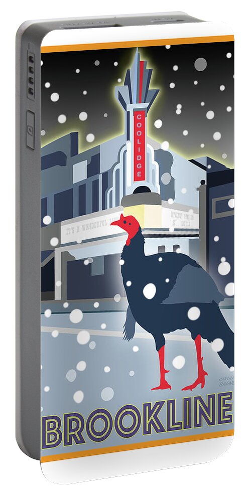 Brookline Turkeys Portable Battery Charger featuring the digital art Night at the Movies by Caroline Barnes