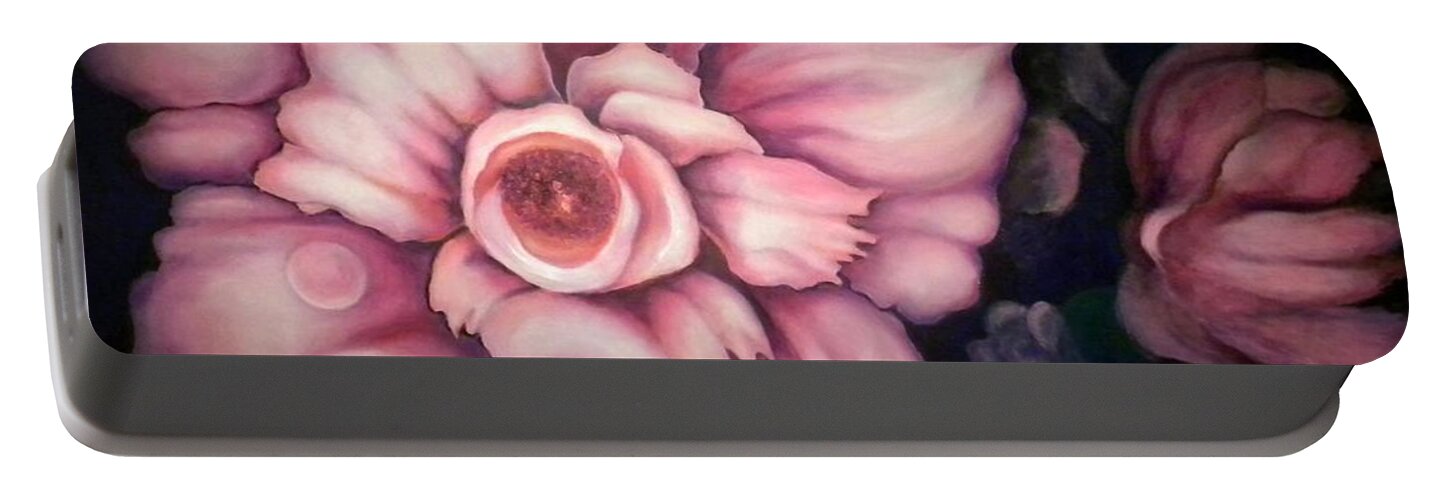 Pinkish Large Blooms Portable Battery Charger featuring the painting Night Blooms by Jordana Sands