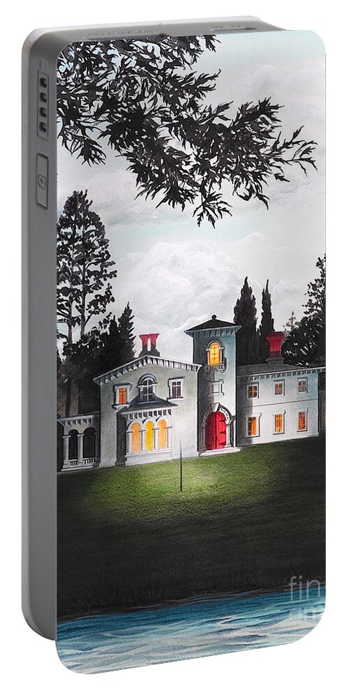 Architecture Portable Battery Charger featuring the drawing Italian House Country House Detail from Night Bridge by Melissa A Benson