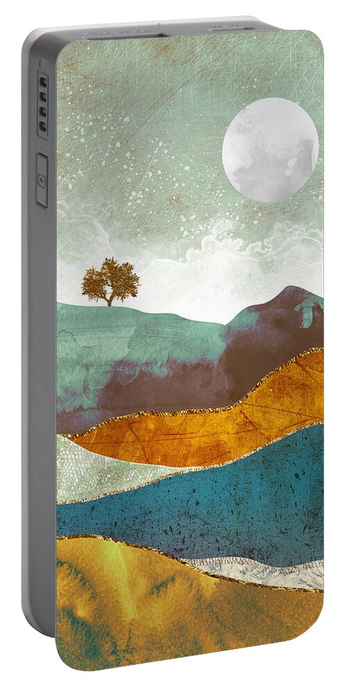 Moon Portable Battery Charger featuring the digital art Night Fog by Spacefrog Designs