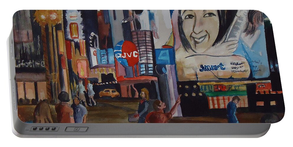 City Portable Battery Charger featuring the painting Night in Time Square by Charme Curtin
