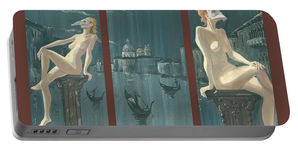 Painting Portable Battery Charger featuring the painting Night in Venice. Triptych by Igor Sakurov