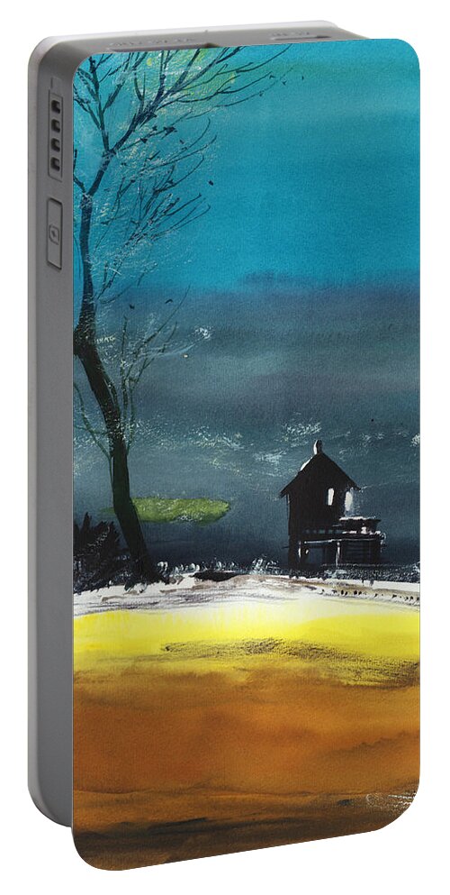Spiritual Portable Battery Charger featuring the painting Night Lamp by Anil Nene