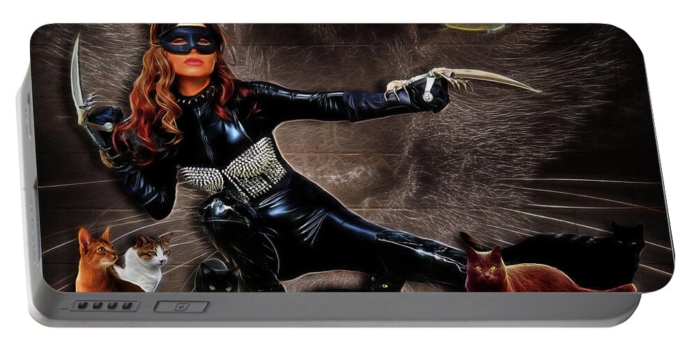 Cat Woman Portable Battery Charger featuring the photograph Night Of The Strays by Jon Volden