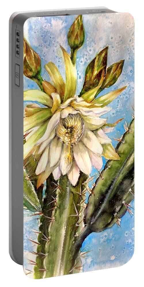 Flower Portable Battery Charger featuring the painting Night Queen by Katerina Kovatcheva