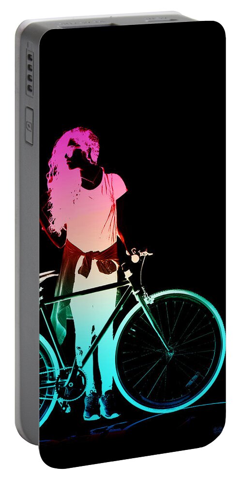 ‘two-wheel Drive’ Collection By Serge Averbukh Portable Battery Charger featuring the digital art Night Rides - The Neon Ride No.3 by Serge Averbukh