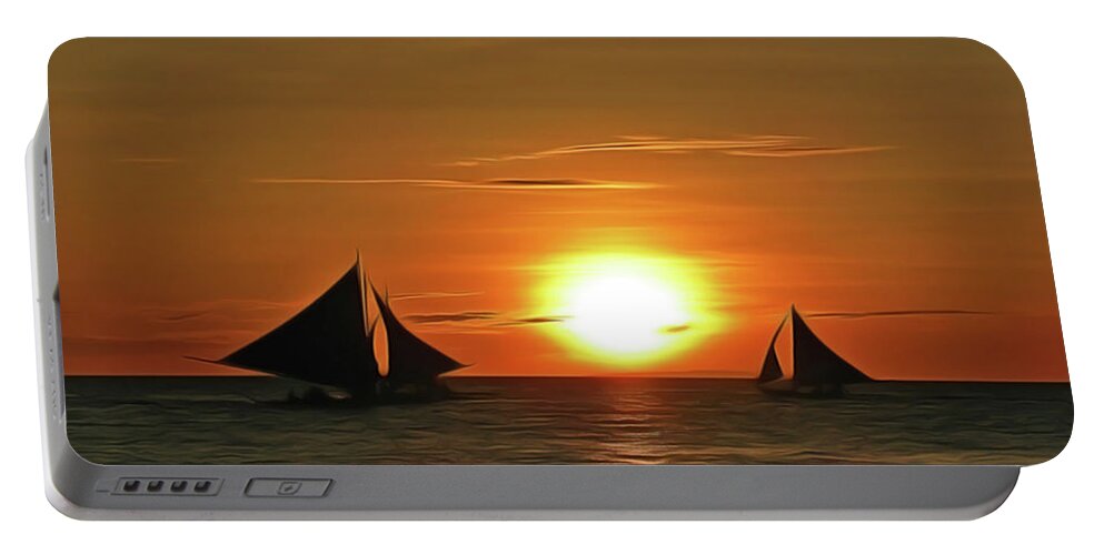 Night Sail Portable Battery Charger featuring the painting Night Sail by Harry Warrick