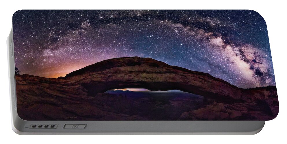 Lena Owens Portable Battery Charger featuring the digital art Night Sky Over Mesa Arch Utah by OLena Art