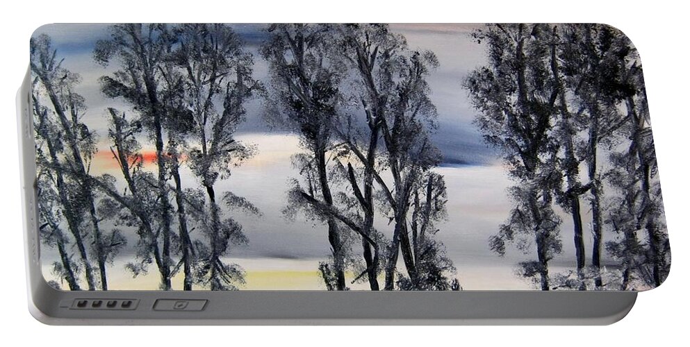 Treeline Portable Battery Charger featuring the painting Nightfall approaching by Marilyn McNish