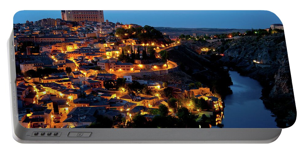 Spain Portable Battery Charger featuring the photograph Nightfall over Toledo by Harry Spitz