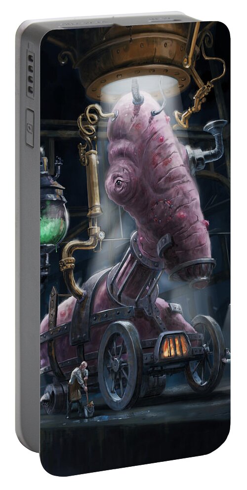 Flesh Portable Battery Charger featuring the digital art Nightmare Victorian Flesh Creature Horror by Martin Davey