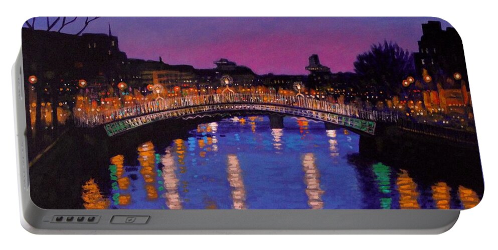 Dublin Portable Battery Charger featuring the painting Nighttown Ha Penny Bridge Dublin by John Nolan