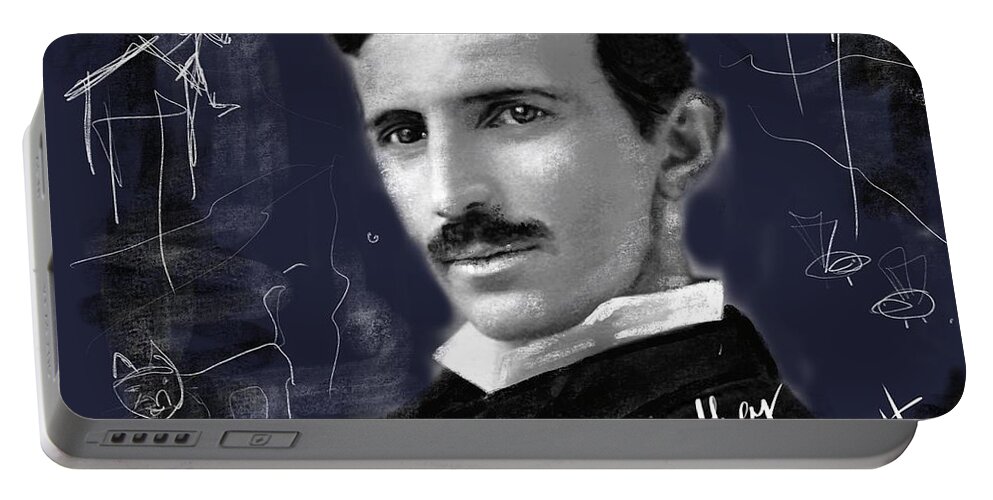 Nikola Tesla Portable Battery Charger featuring the digital art Nikola by Sladjana Lazarevic