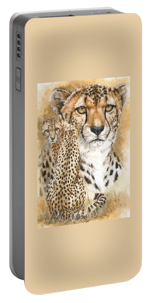 Cheetah Portable Battery Charger featuring the mixed media Nimble by Barbara Keith