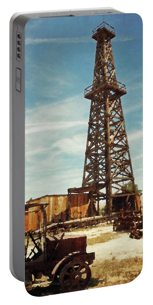 Oil Derrick Antique Vehicles Portable Battery Charger featuring the photograph No. 17 by Timothy Bulone