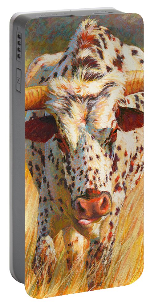 Cow Portable Battery Charger featuring the pastel No Bull by Rita Kirkman