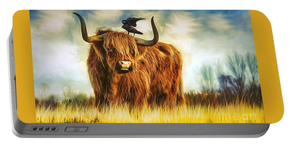 Cow Portable Battery Charger featuring the painting No Crow About It by Tina LeCour