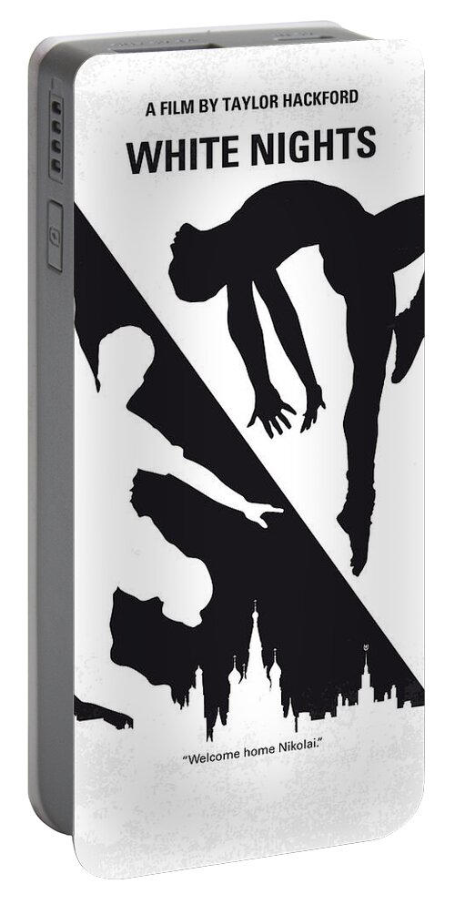 White Portable Battery Charger featuring the digital art No554 My White Nights minimal movie poster by Chungkong Art
