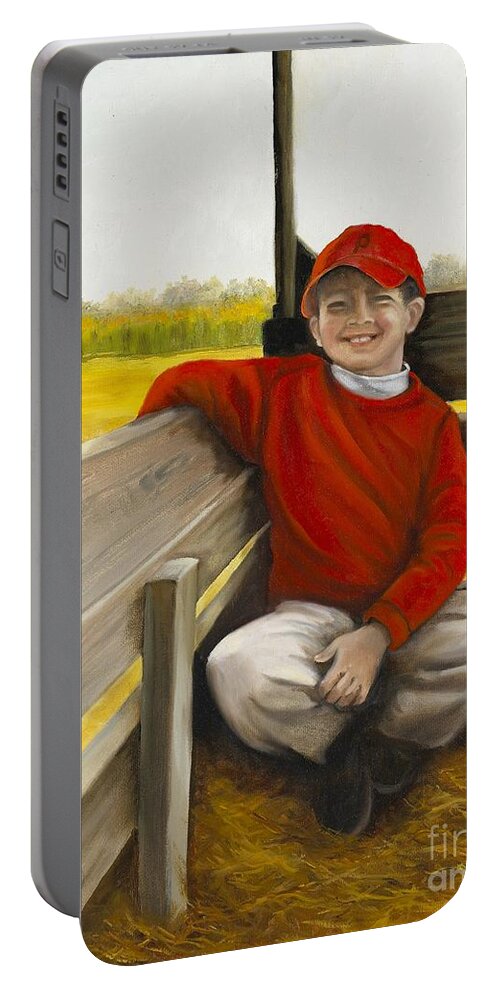Portrait Portable Battery Charger featuring the painting Noah on the Hayride by Marlene Book