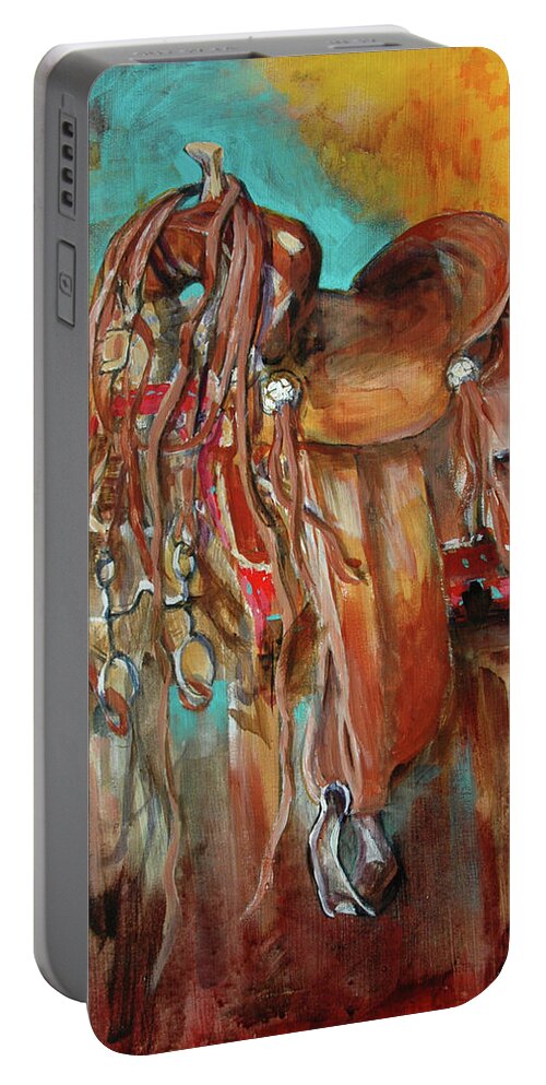 Southwest Portable Battery Charger featuring the painting Nocona Saddle by Cynthia Westbrook