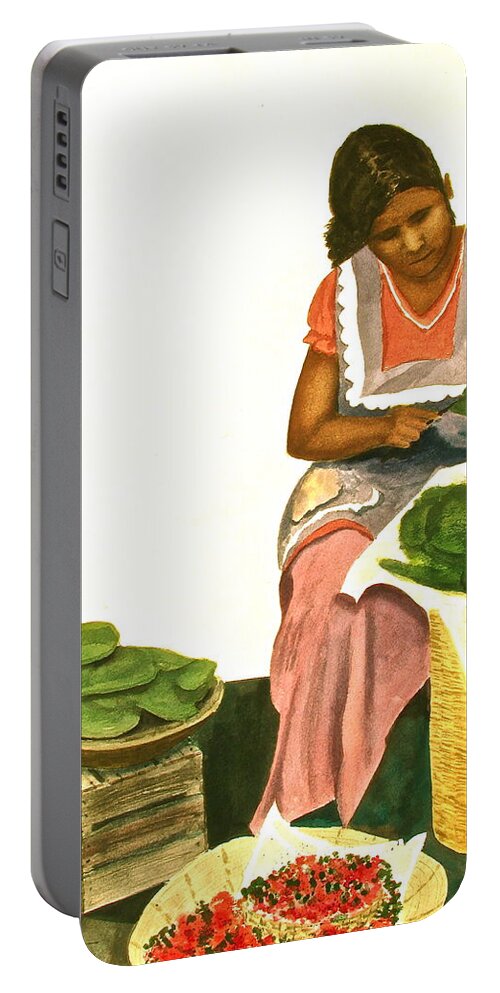 Mexico Portable Battery Charger featuring the painting Nopalita Senorita by Frank SantAgata