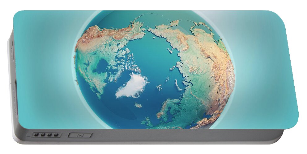 North Pole Portable Battery Charger featuring the digital art North Pole 3D Render Planet Earth by Frank Ramspott