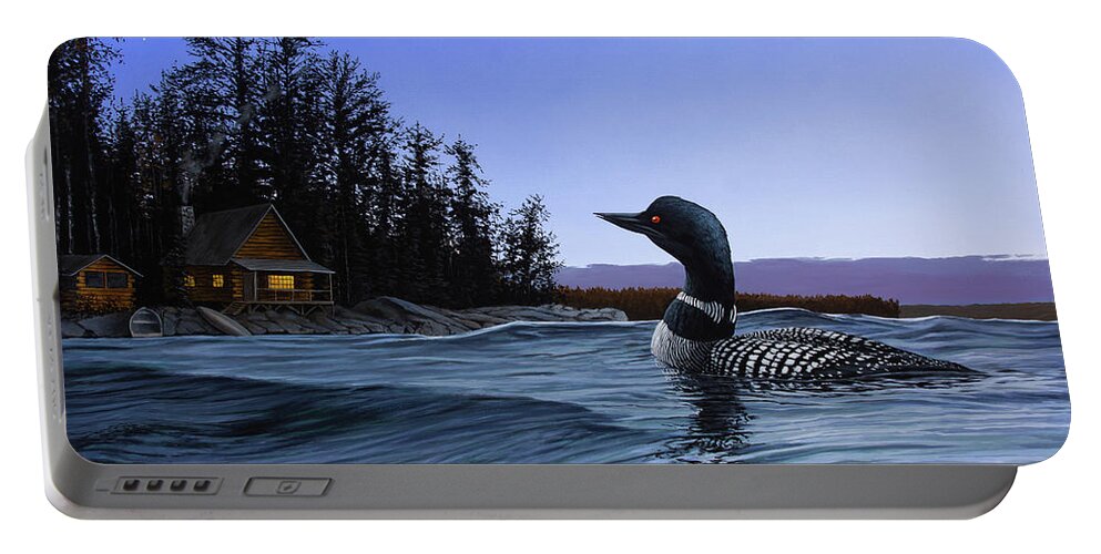 Loon Portable Battery Charger featuring the painting North Shore Lodge by Anthony J Padgett