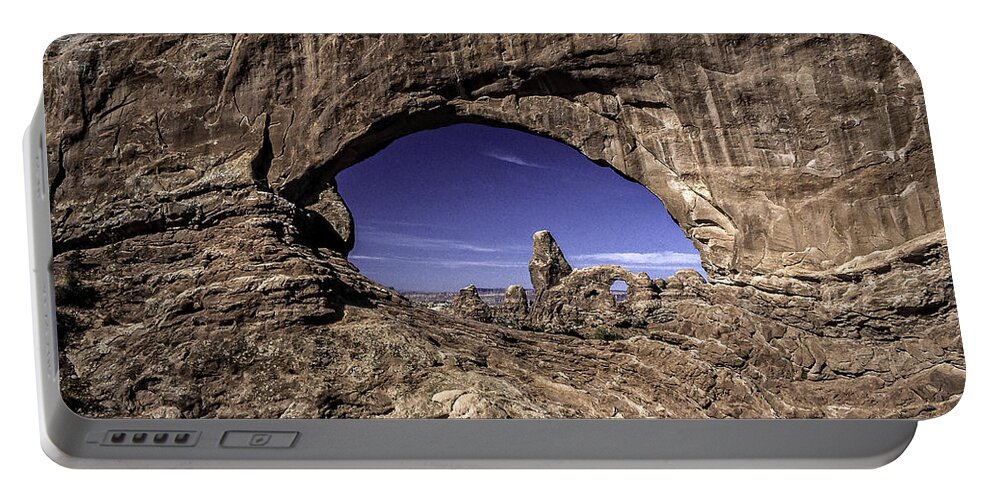 Utah Portable Battery Charger featuring the photograph North Window, Arches by Gary Shepard
