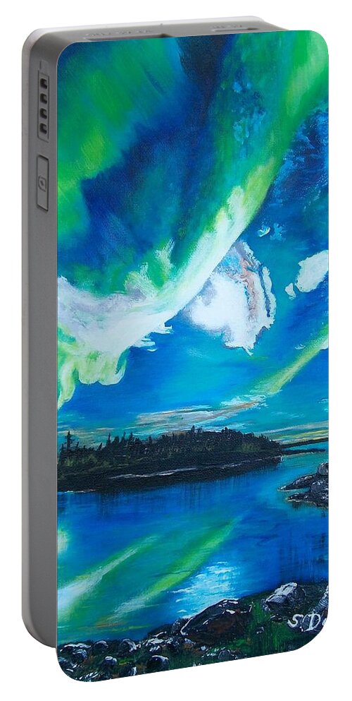 Northern Lights Portable Battery Charger featuring the painting Northern Lights by Sharon Duguay