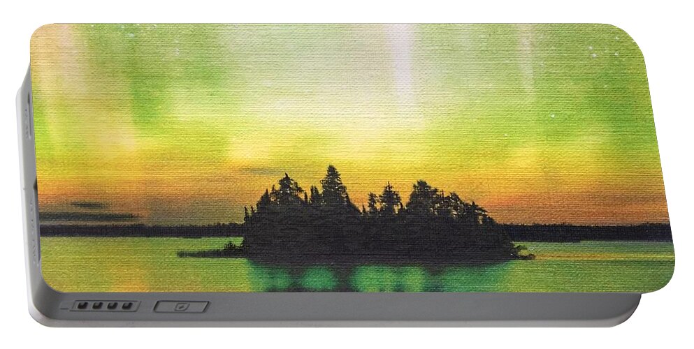 Northern Lights Portable Battery Charger featuring the painting Perfect Summer Eve by Cara Frafjord