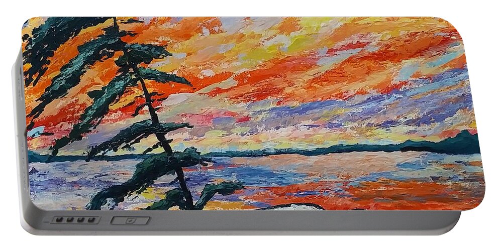 Sunset Portable Battery Charger featuring the painting Northern Ontario by Lynne McQueen