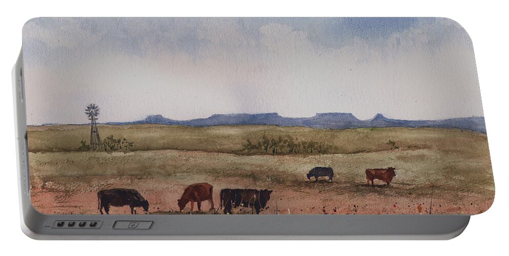 Cattle Portable Battery Charger featuring the painting Northwest Oklahoma Cattle Country by Sam Sidders