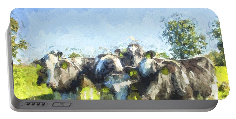 Cow Portable Battery Charger featuring the digital art Nosy cows by Patricia Hofmeester
