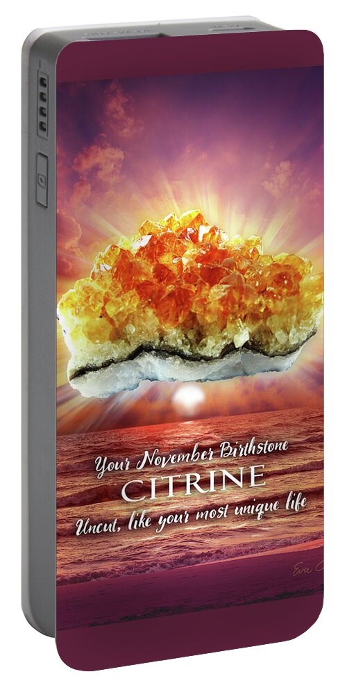 November Portable Battery Charger featuring the digital art November Birthstone Citrine by Evie Cook