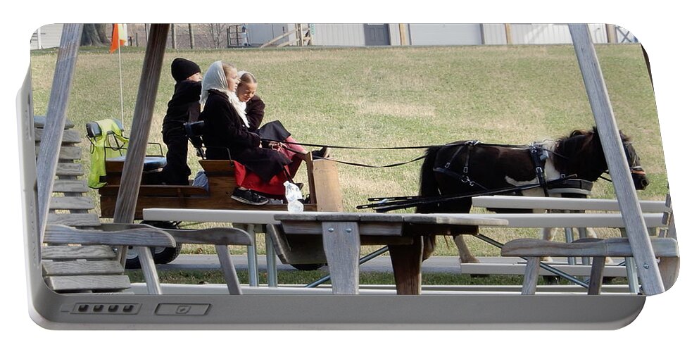 Amish Portable Battery Charger featuring the photograph November Pony Cart Fun by Christine Clark