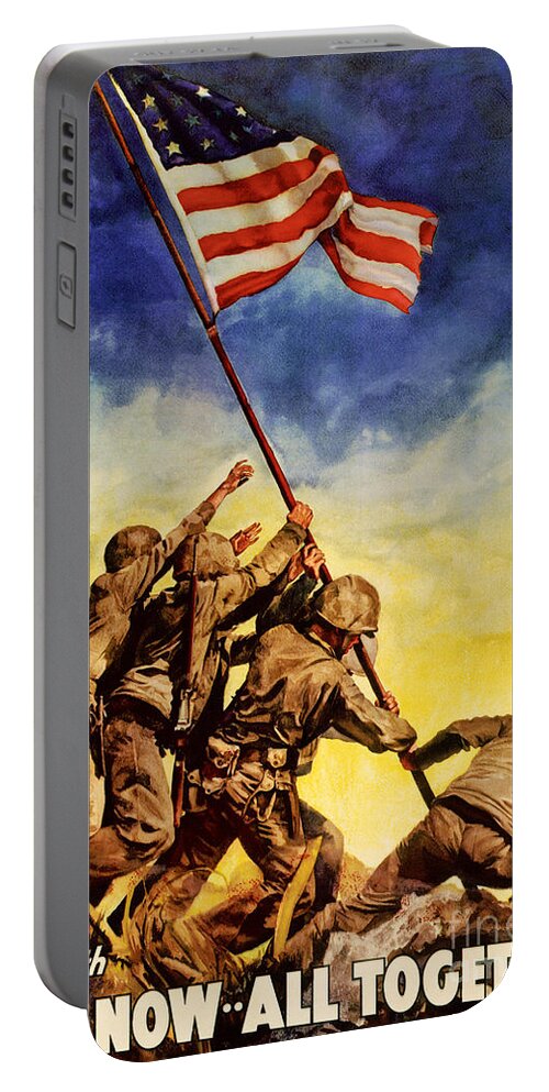 War Portable Battery Charger featuring the painting Now all together Vintage War Poster Restored by Vintage Treasure