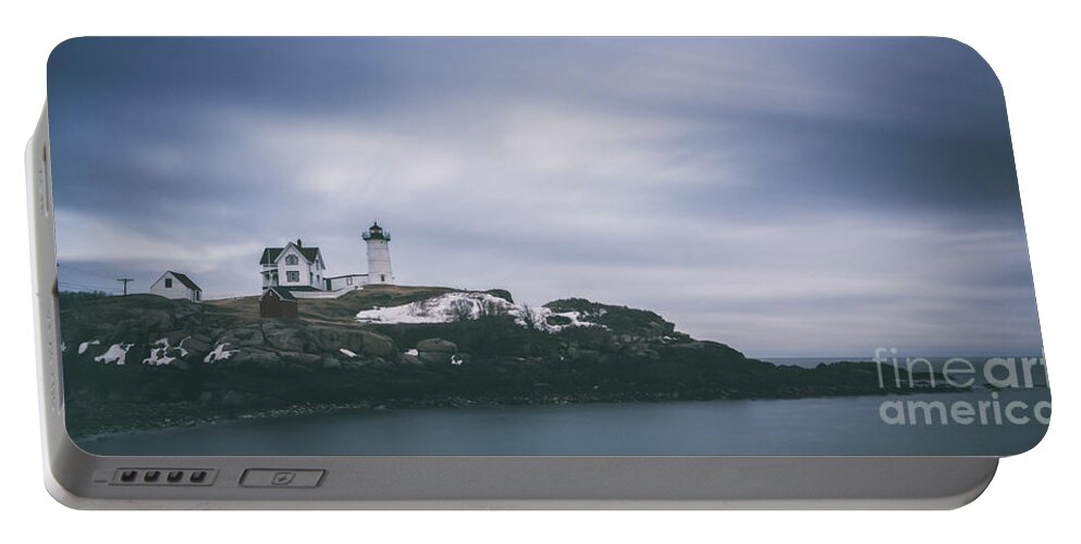 Nubble Lighthouse Portable Battery Charger featuring the photograph Nubble Lighthouse Overcast by Michael Ver Sprill