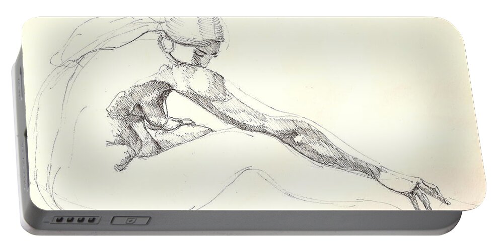 Nude Portable Battery Charger featuring the drawing Nude 10 by R Allen Swezey