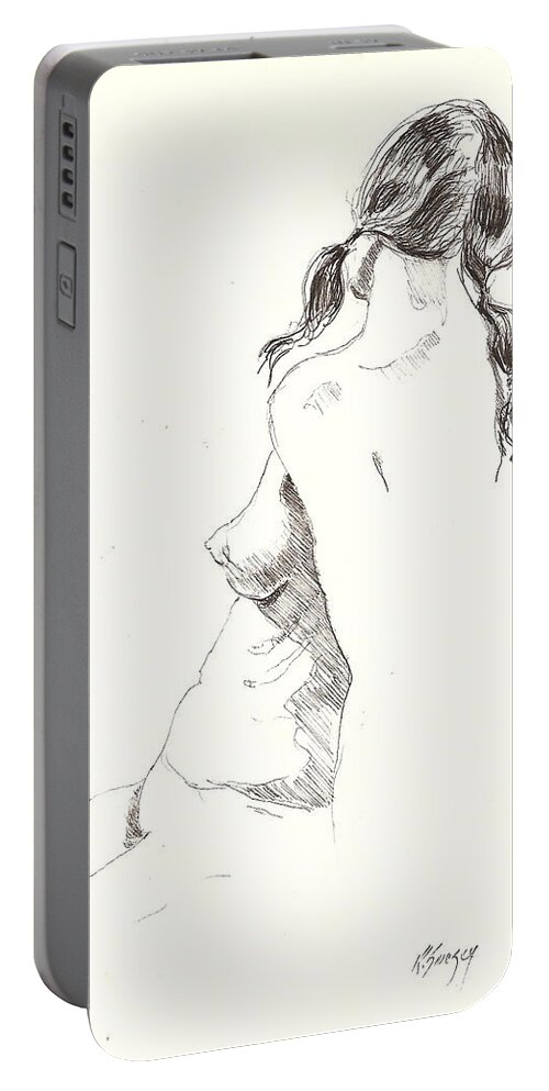  Portable Battery Charger featuring the drawing Nude 9 by R Allen Swezey