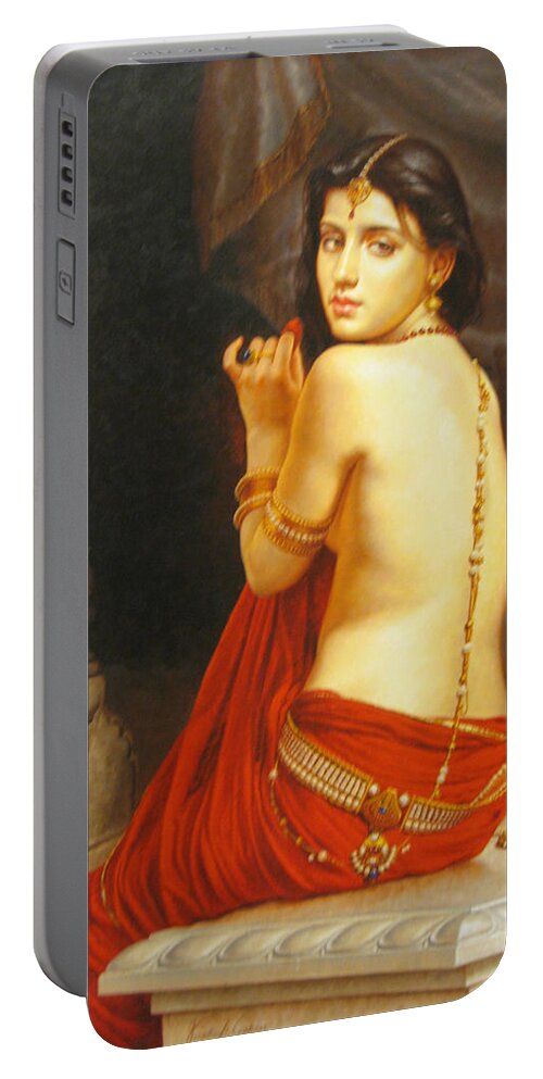  Nude Girl Lady Of Love Oil Painting On Canvas Ethnic Art India Portable Battery Charger featuring the painting Nude Girl Lady of Love Oil Painting On Canvas Ethnic Art India by O P Gehan