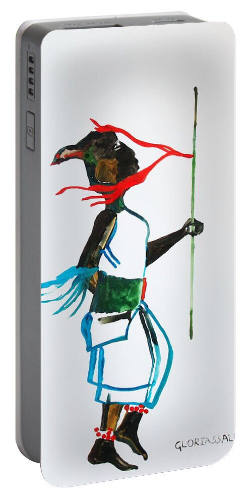 Jesus Portable Battery Charger featuring the painting Nuer Dance - South Sudan by Gloria Ssali