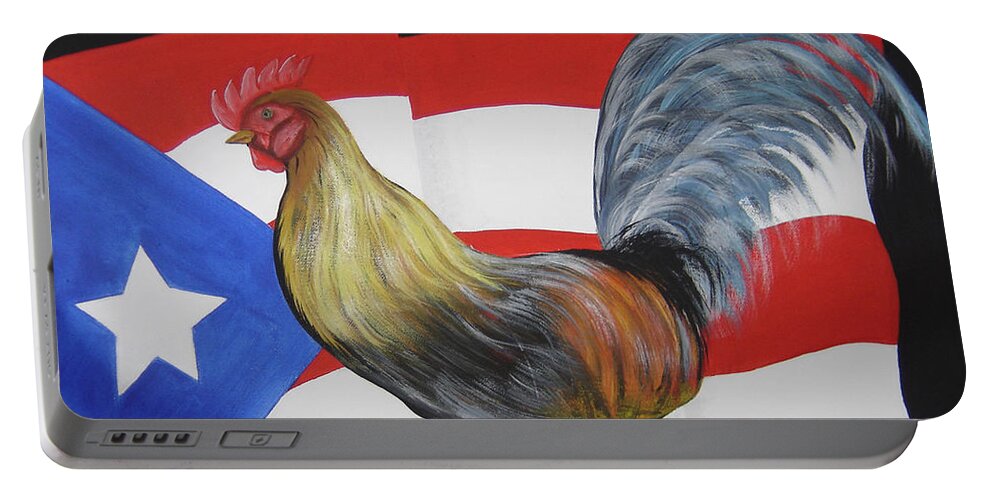 Rooster In Island Of Puerto Rico Portable Battery Charger featuring the painting Nuestro Orgullo meaning Our Pride by Gloria E Barreto-Rodriguez
