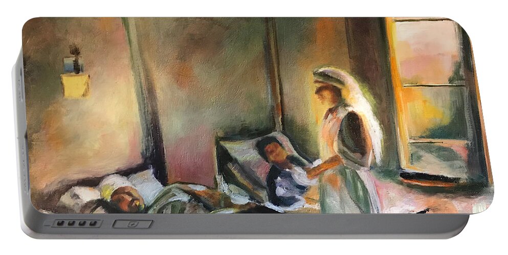 The Artist Josef Portable Battery Charger featuring the painting Nurses are Heroes to Heroes by the Artist Josef