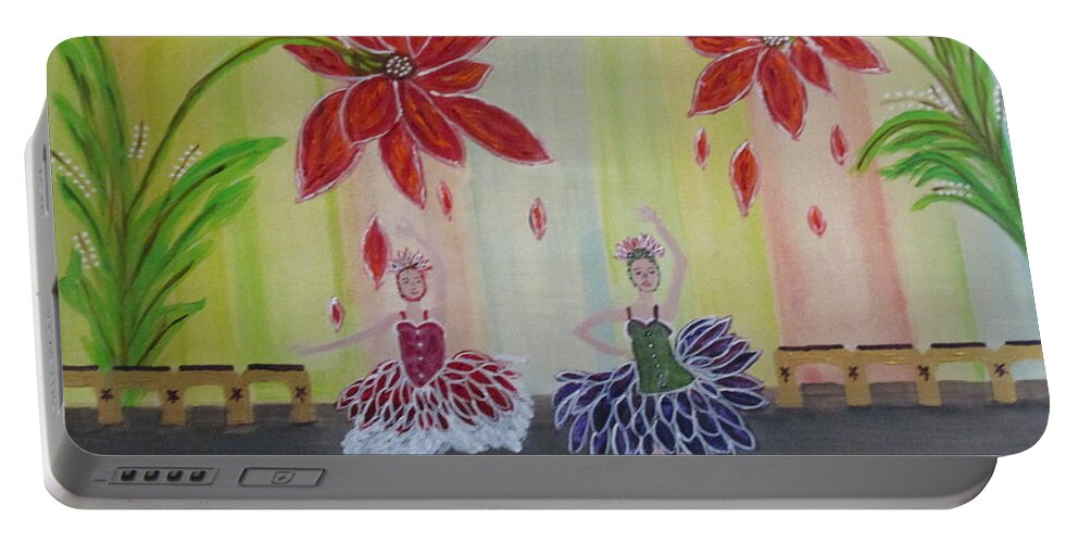 Abstract Nutcracker Music Waltz Flowers Ballet Dance Whimsical Dancers Pastels Crimson Maroon Purple Green Portable Battery Charger featuring the painting Nutcrackers Waltz Of The Flowers by Sharyn Winters